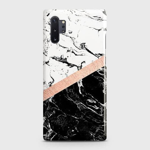 Samsung Galaxy Note 10 Plus - Printed Black & White Marble With Chic RoseGold Strip Case with Life Time Colors Guarantee (Fast Delivery)