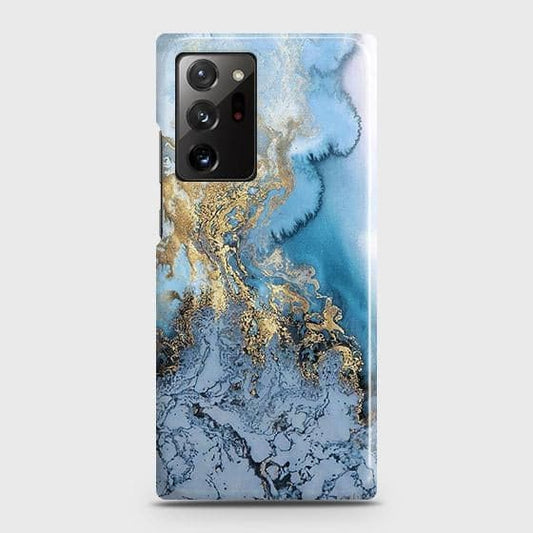 Samsung Galaxy Note 20 Ultra Cover - Trendy Golden & Blue Ocean Marble Printed Hard Case with Life Time Colors Guarante ( Fast Delivery )