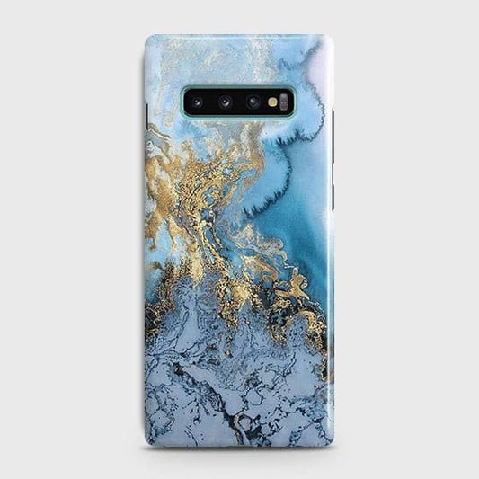 Samsung Galaxy S10 - Trendy Golden & Blue Ocean Marble Printed Hard Case with Life Time Colors Guarantee (Fast Delviery)