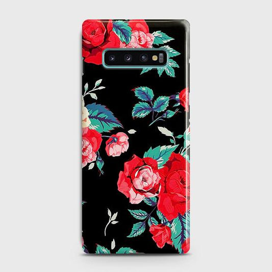 Samsung Galaxy S10 Cover - Luxury Vintage Red Flowers Printed Hard Case with Life Time Colors Guarantee(2) ( Fast Delivery )