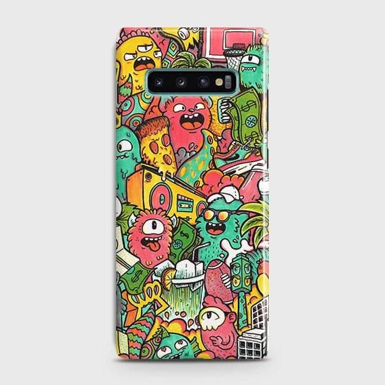 Samsung Galaxy S10 Plus Cover - Matte Finish - Candy Colors Trendy Sticker Collage Printed Hard Case w  ith Life Time Colors Guarantee ( Fast Delivery )