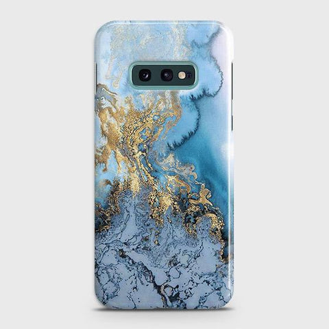 Samsung Galaxy S10e - Trendy Golden & Blue Ocean Marble Printed Hard Case with Life Time Colors Guarantee ( Fast Delivery )