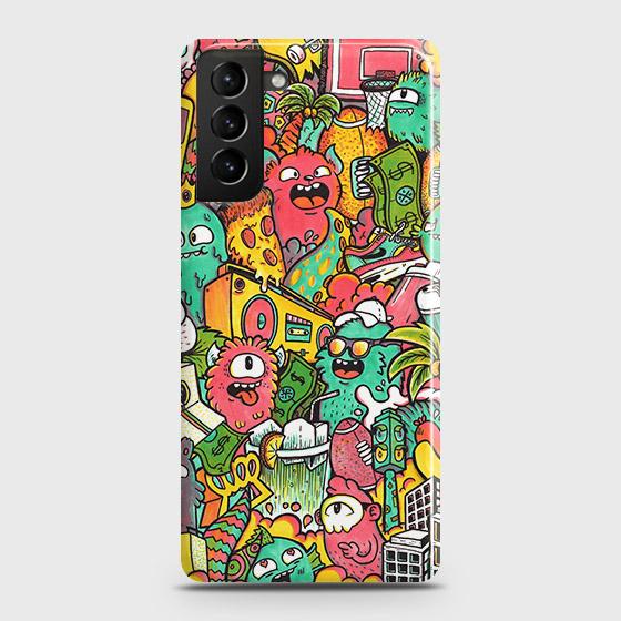Samsung Galaxy S21 5G Cover - Matte Finish - Candy Colors Trendy Sticker collage Printed Hard Case with Life Time Colors Guarantee (Fast Delivery)