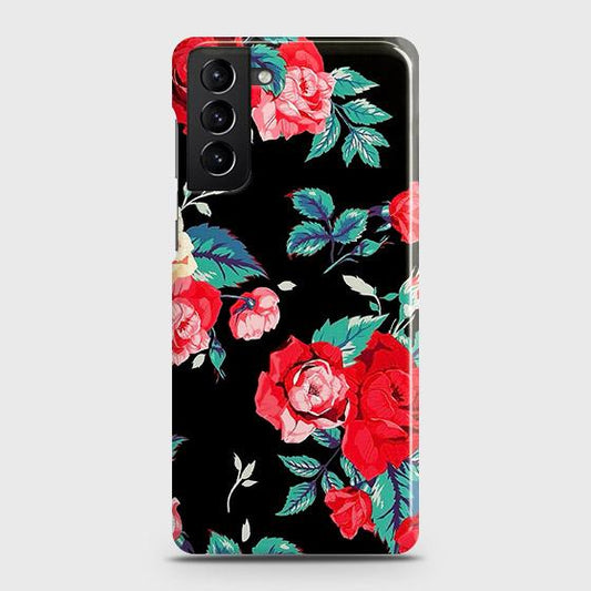 Samsung Galaxy S21 Plus 5G Cover - Luxury Vintage Red Flowers Printed Hard Case with Life Time Colors Guarantee B(36) ( Fast Delivery )