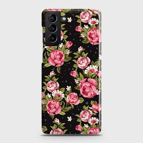 Samsung Galaxy S21 Plus 5G Cover - Trendy Pink Rose Vintage Flowers Printed Hard Case with Life Time Colors Guarantee (Fast Delivery)