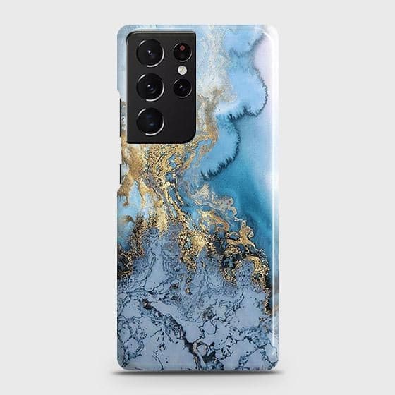 Samsung Galaxy S21 Ultra 5G Cover - Trendy Golden & Blue Ocean Marble Printed Hard Case with Life Time Colors Guarantee ( Fast Delivery )