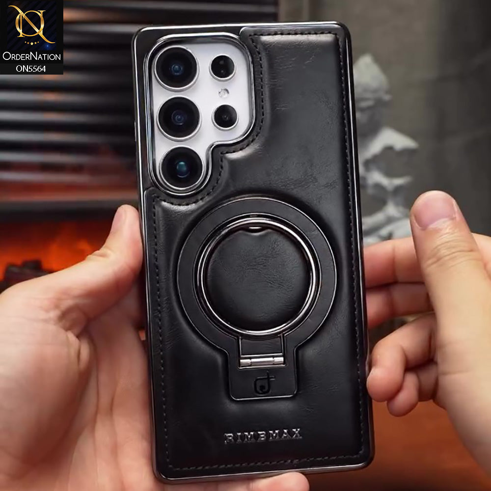 Samsung Galaxy S26 Ultra - Black - New Rimbmax High Quality Leather Case With Metal Camera Ring And KickStand