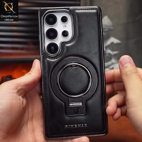 Samsung Galaxy S26 Ultra - Black - New Rimbmax High Quality Leather Case With Metal Camera Ring And KickStand
