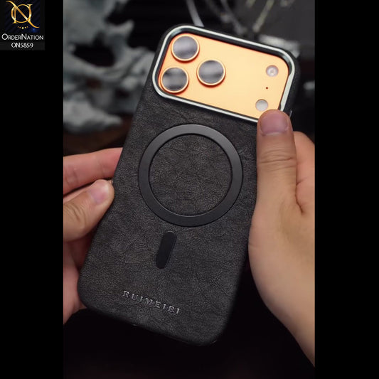 iPhone 17 Pro Max - Black - New Luxury Matte Leather Rimbmax Magnetic MagSafe Wireless Charging Soft Case