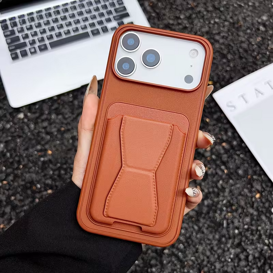 iPhone 17 Pro Max Cover - Orange - New Protective Case with Card Holder And Bracket Stand Holder