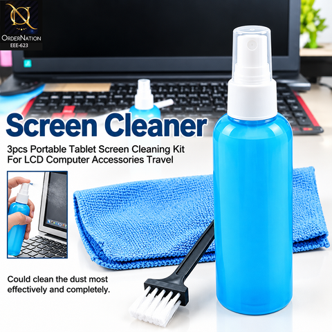 Handboss 3-in-1 Screen Cleaning Kit with 100ml Spray, Brush & Microfiber Cloth for Mobile, Laptop, TV & Monitor