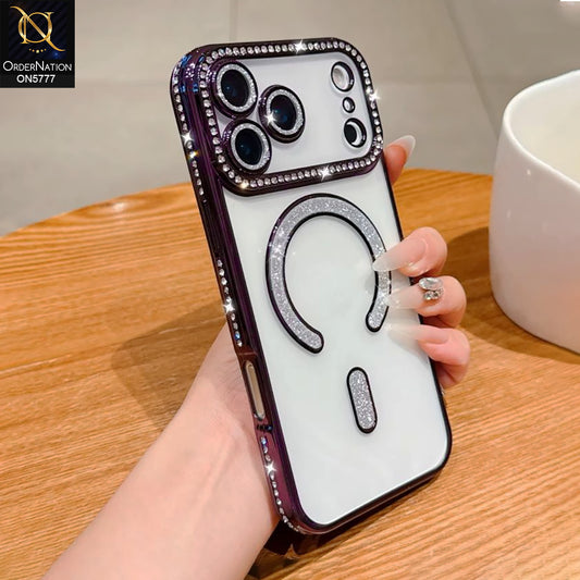 iPhone 17 Pro Max Cover - Purple - New Diamond Blingy Magsafe Clear Case