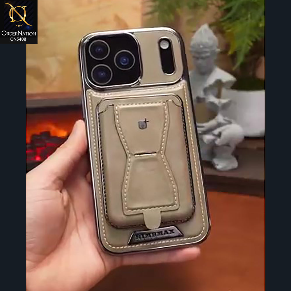 iPhone 17 Pro Max Cover - Gray - Rimbmax Premium Leather Protective Case With Portable Folding Bracket Card Holder