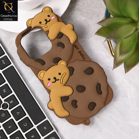 iPhone 15 Pro Max Cover - Brown - 3D Cartoon Kawaii Cookie Soft Silicon Case