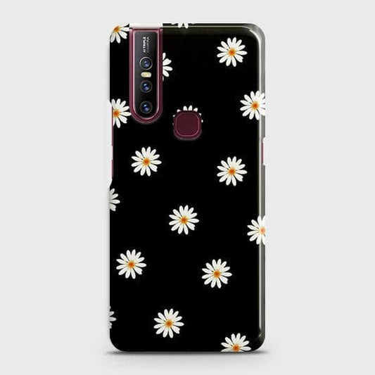 Vivo V15 Cover - Matte Finish - White Bloom Flowers with Black Background Printed Hard Case with Life Time Colors Guarantee (Fast Delivery)