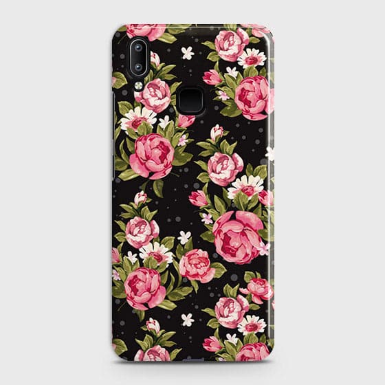 Vivo V11i Cover - Trendy Pink Rose Vintage Flowers Printed Hard Case with Life Time Colors Guarantee(1) (Fast Delivery)