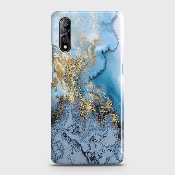 Vivo S1 Cover - Trendy Golden & Blue Ocean Marble Printed Hard Case with Life Time Colors Guarantee ( Fast Delivery )
