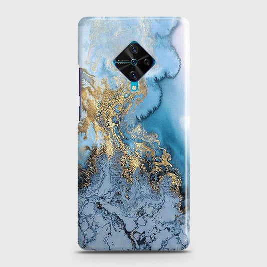 Vivo Y51 (2020 September) Cover - Trendy Golden & Blue Ocean Marble Printed Hard Case with Life Time Colors Guarantee ( Fast Delivery )