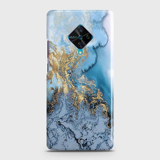Vivo S1 Pro Cover - Trendy Golden & Blue Ocean Marble Printed Hard Case with Life Time Colors Guarantee ( Fast Delivery )