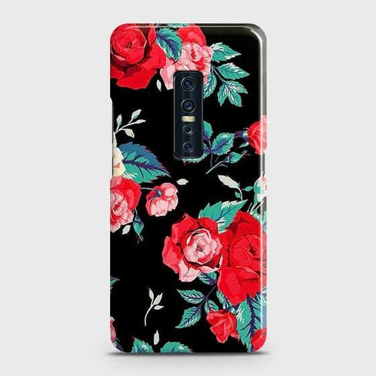 Vivo V17 Pro Cover - Luxury Vintage Red Flowers Printed Hard Case with Life Time Colors Guarantee ( Fast Delivery )