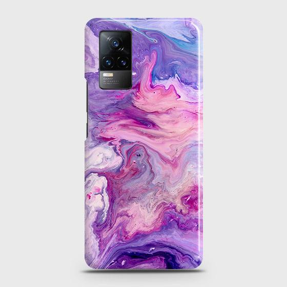 Vivo V21e Cover - Chic Blue Liquid Marble Printed Hard Case with Life Time Colors Guarantee ( Fast Delivery )