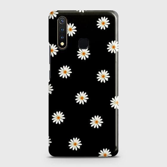 Vivo Y19 Cover - Matte Finish - White Bloom Flowers with Black Background Printed Hard Case with Life Time Colors Guarantee (Fast Delivery)