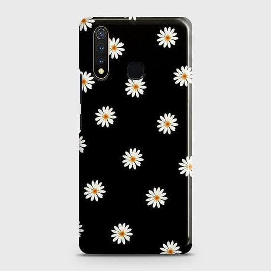 Vivo Y19 Cover - Matte Finish - White Bloom Flowers with Black Background Printed Hard Case with Life Time Colors Guarantee (Fast Delivery)
