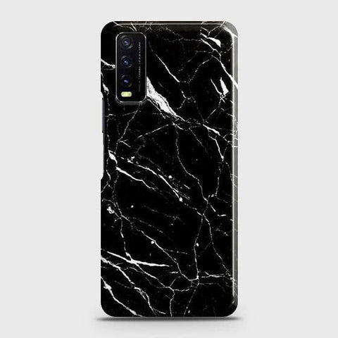 Vivo Y12s Cover - Trendy Black Marble Printed Hard Case with Life Time Colors Guarantee ( Fast Delivery )