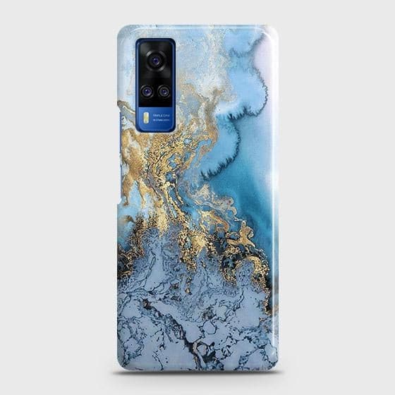 Vivo Y51 (2020 December) Cover - Trendy Golden & Blue Ocean Marble Printed Hard Case with Life Time Colors Guarantee ( Fast Delivery )