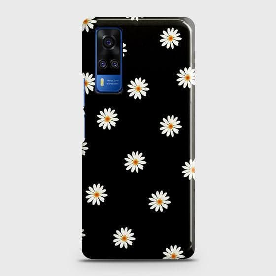 Vivo Y51 2020 Cover - Matte Finish - White Bloom Flowers with Black Background Printed Hard Case with Life Time Colors Guarantee  B (38) 1 ( Fast Delivery )