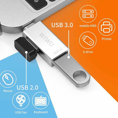 Wiwu T02 Type-C to 2 x 3.0 USB - Silver