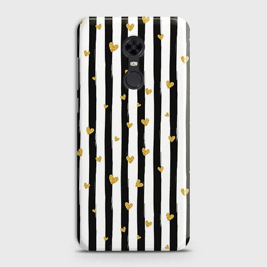 Xiaomi Redmi Note 5 / Redmi 5 Plus Cover - Trendy Black & White Lining With Golden Hearts Printed Hard Case with Life Time Colors Guarantee ( Fast Delivery )