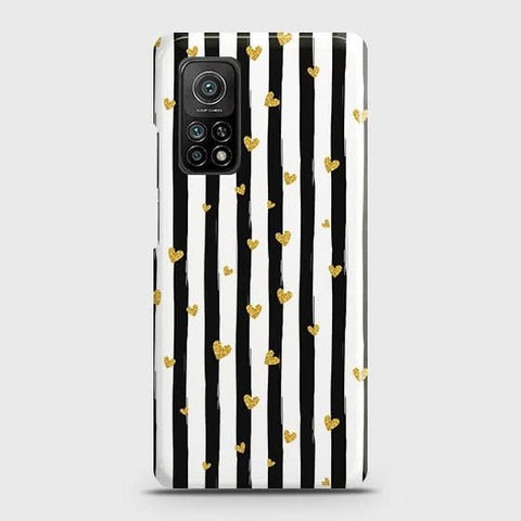 Xiaomi Redmi K30S Cover - Trendy Black & White Lining With Golden Hearts Printed Hard Case with Life Time Colors Guarantee