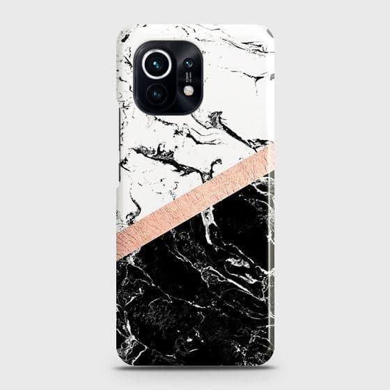 Xiaomi Mi 11 Cover - Black & White Marble With Chic RoseGold Strip Case with Life Time Colors Guarantee ( Fast Delivery )