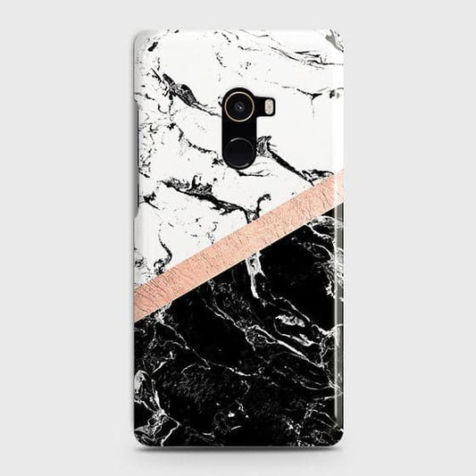 Xiaomi Mi Mix 2 Cover - Black & White Marble With Chic RoseGold Strip Case with Life Time Colors Guarantee ( Fast Delivery )