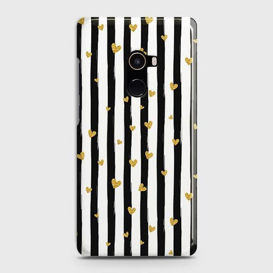 Xiaomi Mi Mix 2 Cover - Trendy Black & White Lining With Golden Hearts Printed Hard Case with Life Time Colors Guarantee ( Fast Delivery )