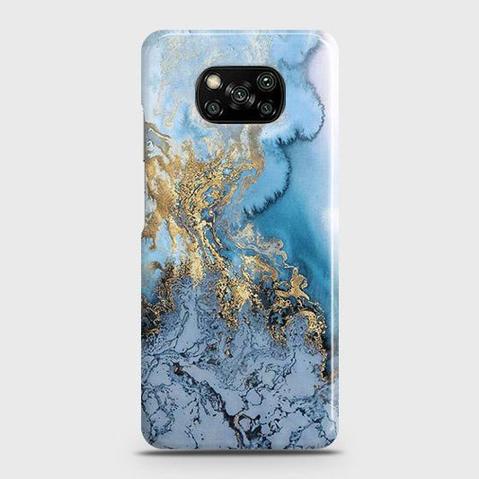 Xiaomi Poco X3 Cover - Trendy Golden & Blue Ocean Marble Printed Hard Case with Life Time Colors Guarantee (Fast Delivery)