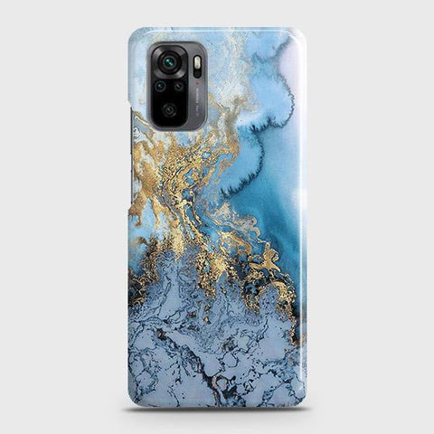 Xiaomi Redmi Note 10 4G Cover - Trendy Golden & Blue Ocean Marble Printed Hard Case with Life Time Colors Guarantee (Fast Delivery)