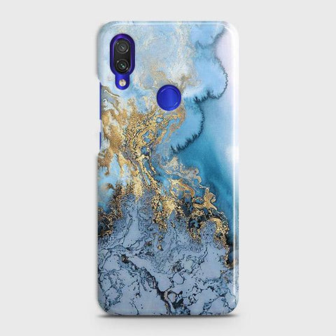 Xiaomi Redmi Note 7 Cover - Trendy Golden & Blue Ocean Marble Printed Hard Case with Life Time Colors Guarantee b65 ( Fast delivery )