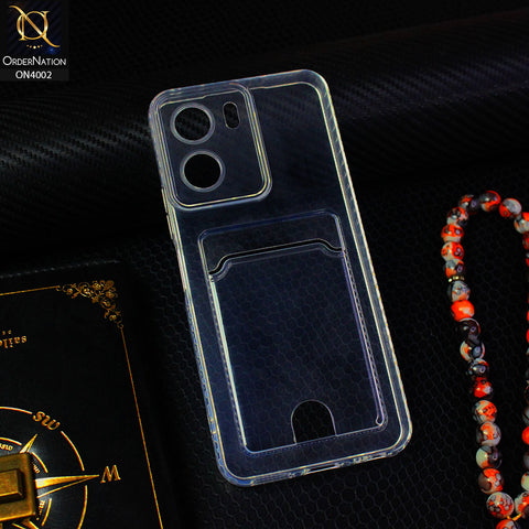 Vivo Y16 Cover - Transparent - Soft 4D Design Smart Pocket Card Holder Transparent Clear Soft Case