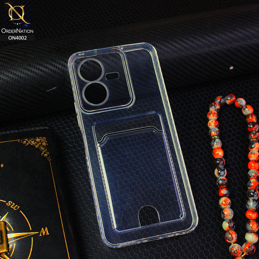 Vivo Y22 Cover - Transparent - Soft 4D Design Smart Pocket Card Holder Transparent Clear Soft Case