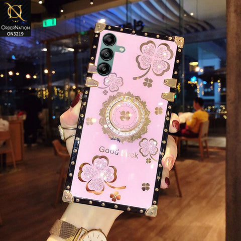 Samsung Galaxy A04s Cover - Pink -  Square Bling Diamond Glitter Soft TPU Trunk Case with Ring Holder
