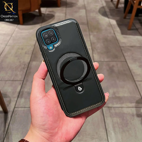 Samsung Galaxy A12 Nacho Cover - Black - Luxury Leather Case Supports Magsafe Wireless Charging, Kickstand Bracket Holder Soft Border Case