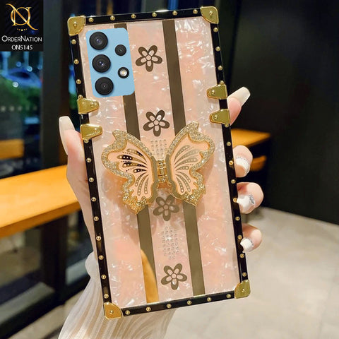 Samsung Galaxy A13 - Rose Gold - Luxury Shiny Rhinestone Butterfly Electroplated Square Trunk Soft Case