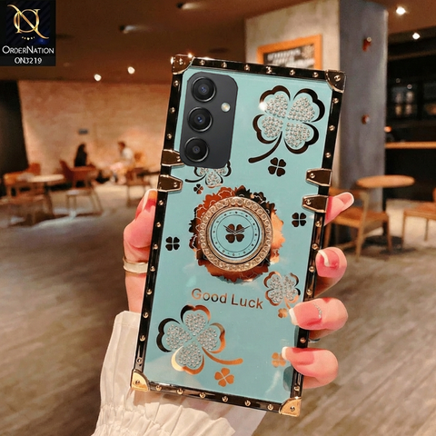 Samsung Galaxy A14 5G Cover - Green - Square Bling Diamond Glitter Soft TPU Trunk Case with Ring Holder
