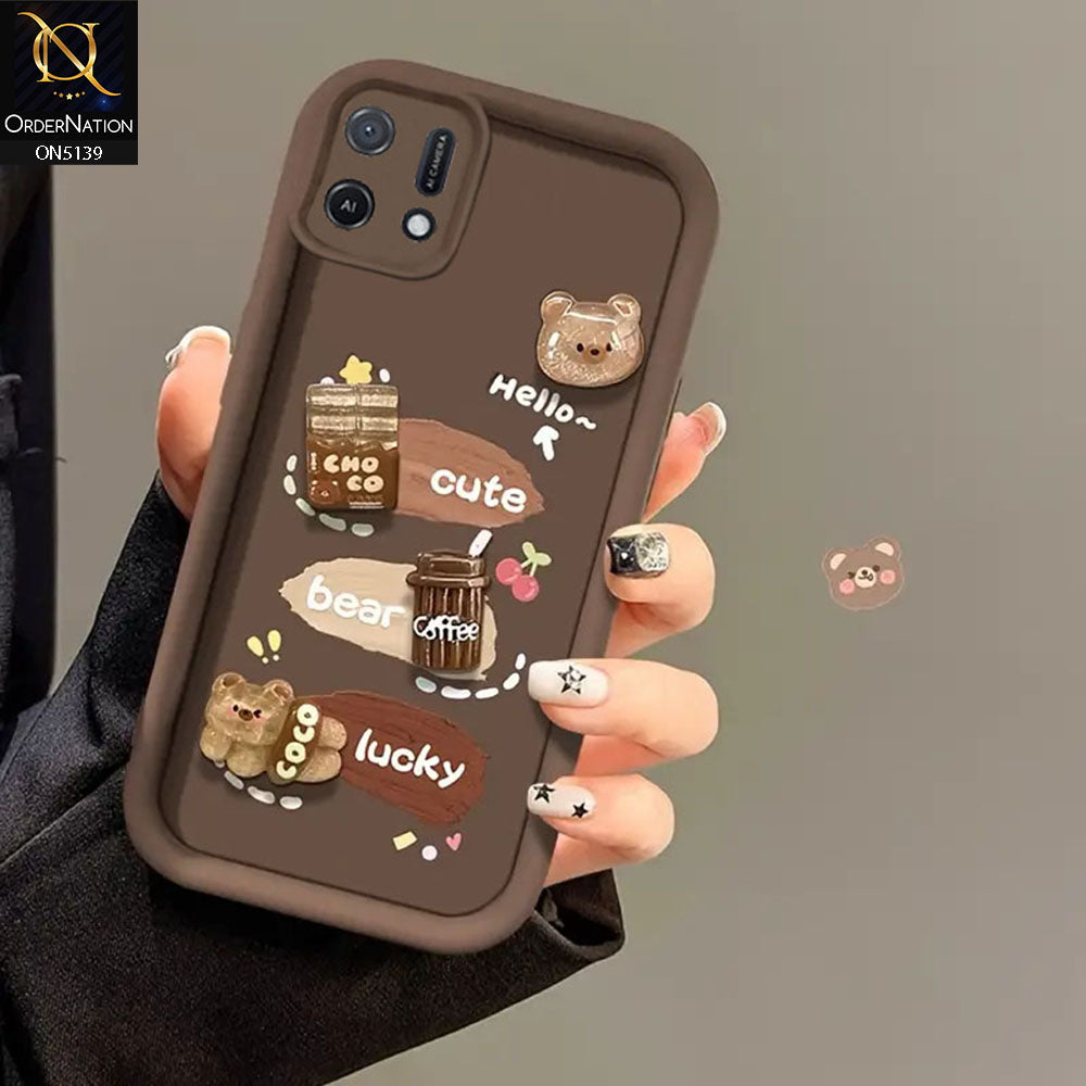 Oppo A16e Cover - Brown - Trendy 3D Cute Cartoon And Coffee Chocolate Soft Silicon Shockproof Case With Camera Protection