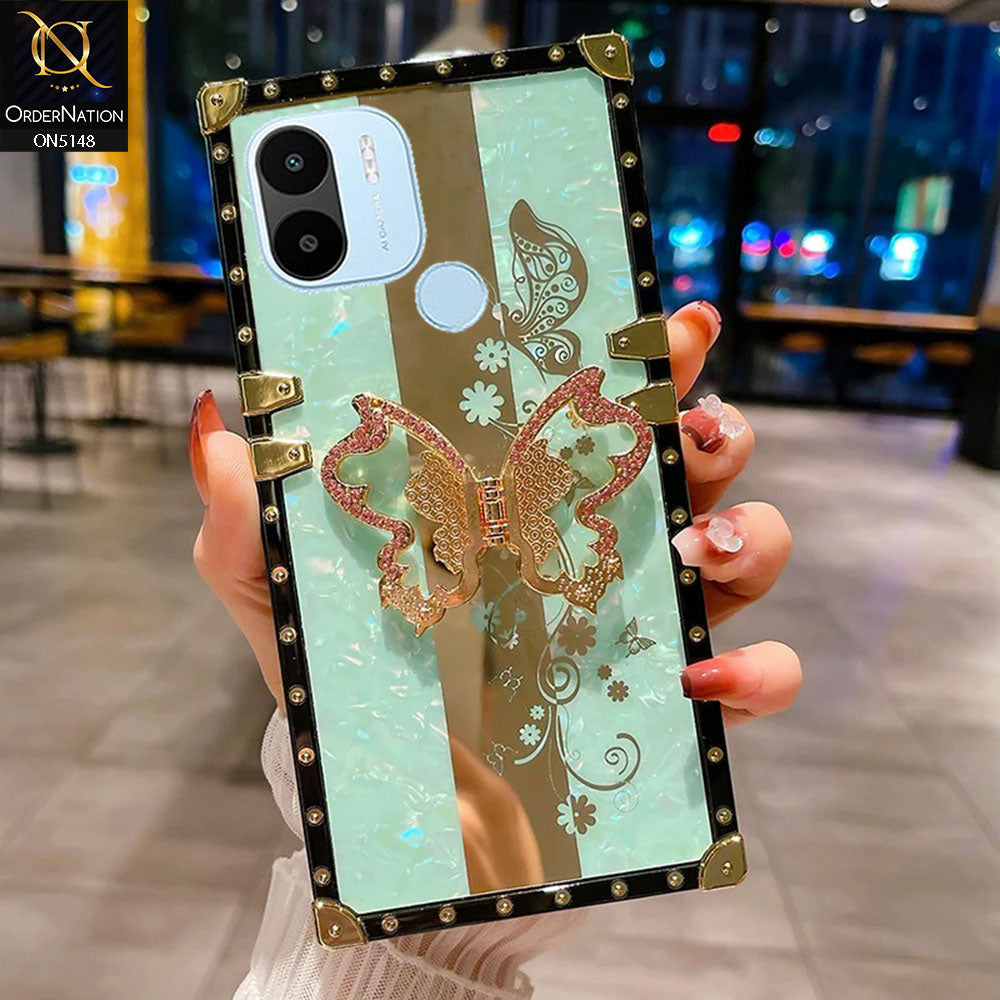 Xiaomi Redmi A2 Plus Cover - Aqua -  Luxury Shiny Rhinestone Butterfly Electroplated Square Trunk Soft Case