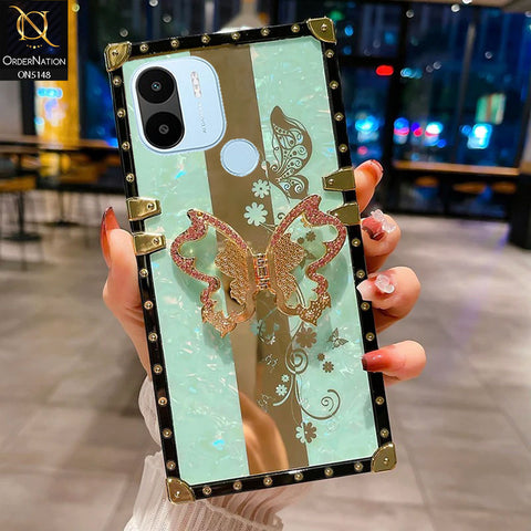Xiaomi Redmi A2 Plus Cover - Aqua -  Luxury Shiny Rhinestone Butterfly Electroplated Square Trunk Soft Case