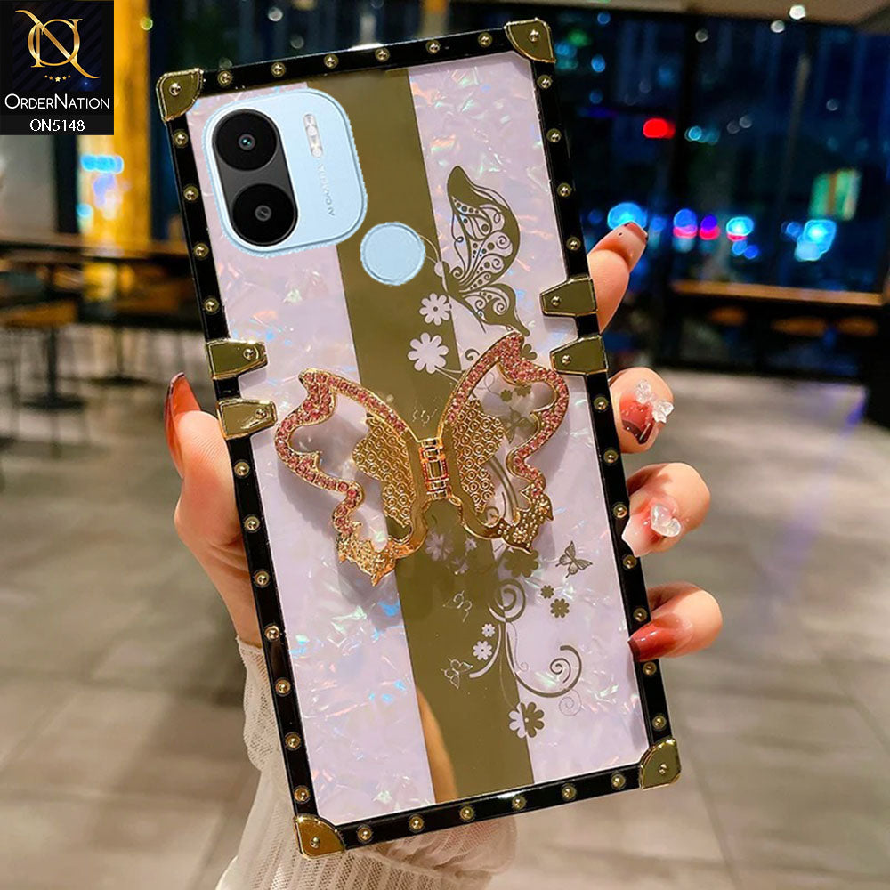 Xiaomi Redmi A2 Plus Cover - Lilac -  Luxury Shiny Rhinestone Butterfly Electroplated Square Trunk Soft Case