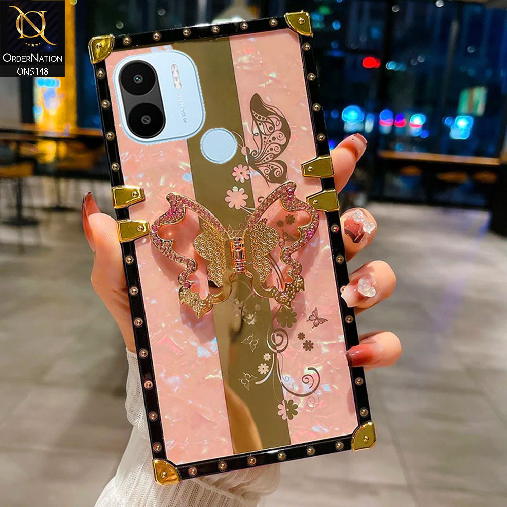 Xiaomi Redmi A2 Cover - Pink -  Luxury Shiny Rhinestone Butterfly Electroplated Square Trunk Soft Case